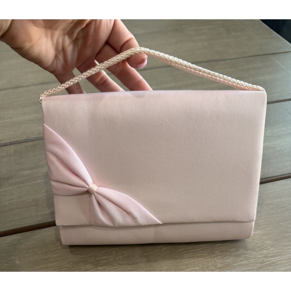 Vintage Pale Pink Clutch Purse Decorative Bow Elegant‎ Feminine Prom Evening Bag